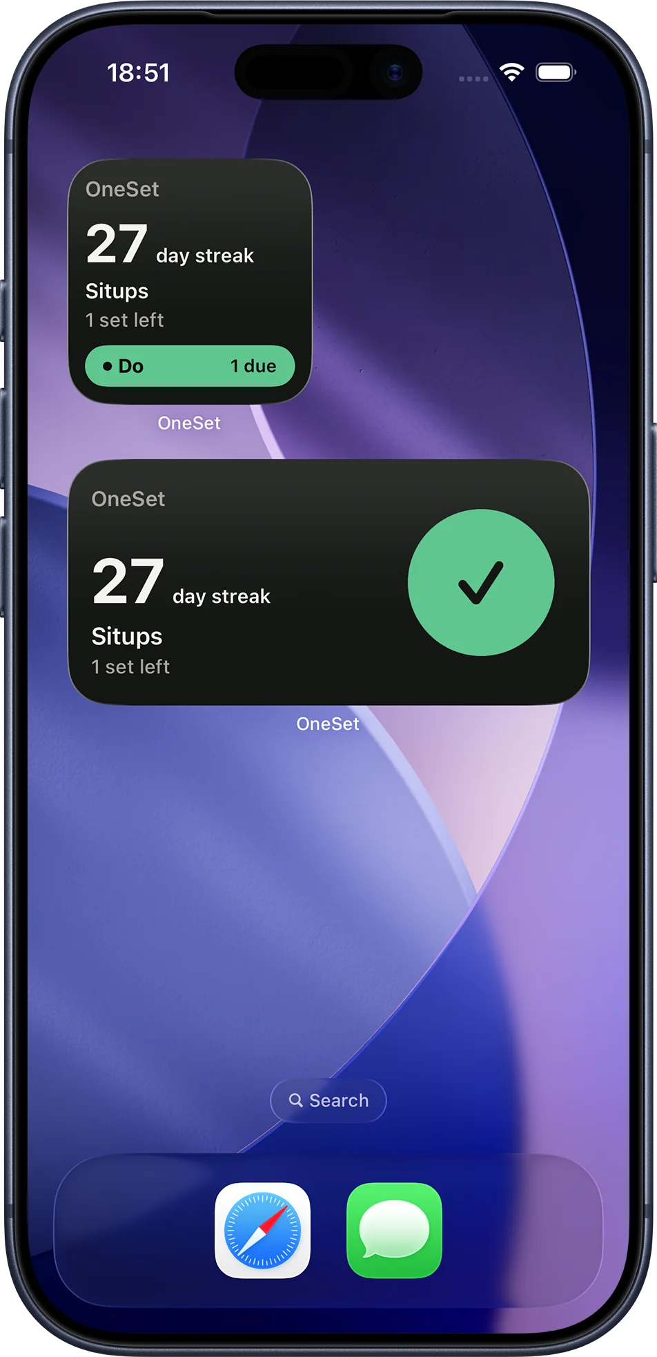 OneSet Widgets screen