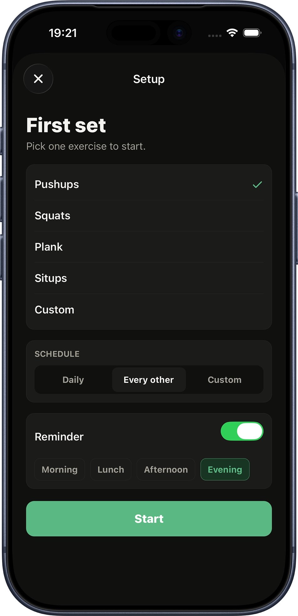 OneSet Setup screen
